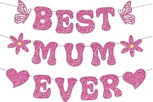 NIKOLAUS Mother’s Day Banner Decorations,Glitter Best Mum Ever Banner Set for Mother's Day Birthday Party Decoration Garland Decoration