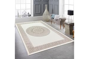 Teppich-Traum Dywan do salonu i sypialni, dywan krótkowłosy, designerski dywan nowoczesny, elegancki, orientalny, błyszczący, z ornamentami, kremowy, beżowy, 120 x 170 cm