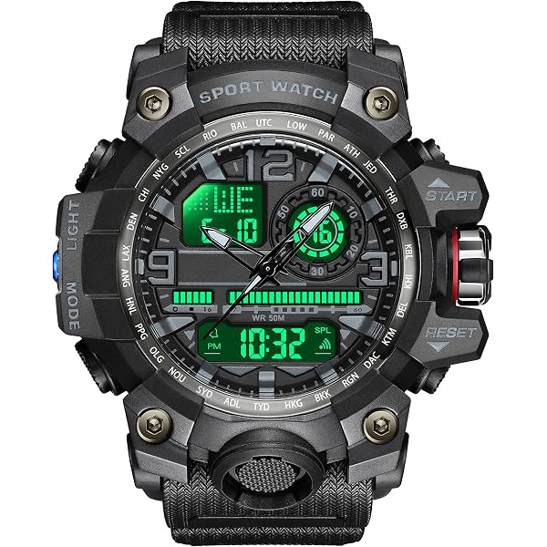 AIMES Orologio Militare Uomo Sportivo – Analogico/Digitale, Impermeabile 30m, Multifunzione Con LED, Colore Cachi, Cassa 54mm