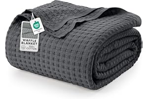 Utopia Sängkläder Bomullsvåffelfilt 300 GSM (Kol -228x228 cm ), mjukt, lätt, andningsbart täcke för alla årstider.