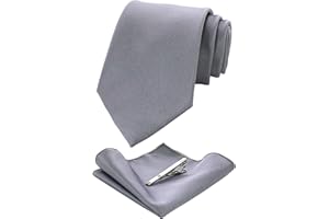 JEMYGINS Cravate Homme Sergé en Soie et Pinces à cravate & Carre de poche Set