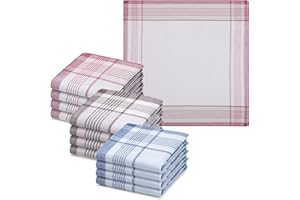 JEMIDI Cotton Handkerchiefs for Men (Pack of 12) - 40x40cm Mens Handkerchief Set Made of 100% Soft Cotton - Machine Washable - Multicolour Designs