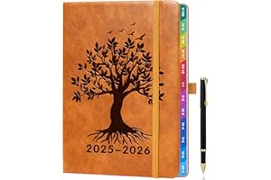 ZXHQ Agenda A5 2025-2026, Vista Settimanale, da Agosto 2025 a Luglio 2026, Agenda Semestrale e Mensile, con Set di Penne, Indice Mensile Colorato, Tasca Interna - Marrone Chiaro