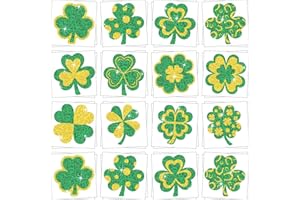 JUNEBRUSHS Shamrock Glitter Temporary Tattoos, 180 Pcs St. Patrick's Day Tattoos Shamrock Sticker Decors 12 Style Safety Water-Repellent Face Make up Kids Gift St Patricks Day Party Favors Decorations