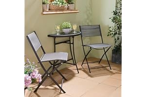 Coopers of Stortford - Folding Half Bistro Set - Space-Saving Garden Furniture - Half-Moon Table & 2 Foldaway Chairs - Sturdy Steel with Glass Top - Ideal for Balconies & Small Gardens