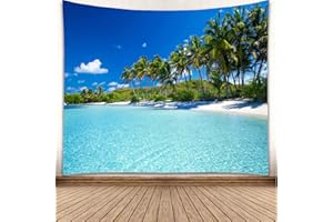 YISURE Wandteppich Palmen, Sommer Strand Ozean Kokospalme Wandteppich Klein, 150 x 130 cm, Tropische Insel Blauer Himmel Wasserpool Wandbehang für Schlafzimmerdekoration