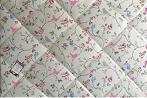 Other Extra Large 90x60cm Clarke & Clarke White Grey Bird Trail White Ribbon Fabric Pin/Memo/Notice/Memory Board