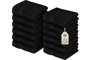 Utopia Towels - Juego de Toallas Premium (30 x 30 cm, Negro) 100% algodón para la Cara, Toallas Altamente absorbentes y de Tacto Suave para la Punta de los Dedos (Paquete de 12)