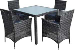 ‎ESTEXO ESTEXO Polyrattan Gartenmöbel Set Sitzgruppe Rattan Gartenset Essgruppe Stuhl Tisch Set Garten Tisch und Stuhl Set 4 Personen Glas Glastisch (Anthrazit-Grau)