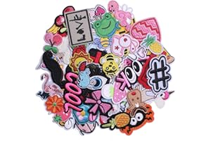 GUYI GYGYL 70pcs Assorted Size Embroidered Iron on Patches, DIY Sew Applique Repair Patch, Sew On/Iron On Patch for Jackets, Jeans, Pants, Backpacks, Clothes