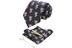 JEMYGINS Cravatta Uomo Ricamata di Natale Christmas con Fazzoletto e Fermacravatta