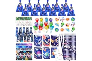 vamei 120 Pezzi Spazio Gadget Compleanno Bambini Set Cancelleria Quaderni Matite Gomma Segnalibro Timbri Tatuaggi Braccialetti Slap Sacchetti Regalo Giochi Spazio Regalini Festa Compleanno Bomboniere
