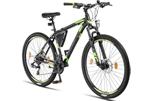 Licorne Bike Effect Rower górski klasy premium, 27,5”, aluminiowy, rower dla chłopców, dziewcząt, mężczyzn i kobiet, 21-biegowa przerzutka, rower męski – czarny/ limonka (2 x hamulec tarczowy)