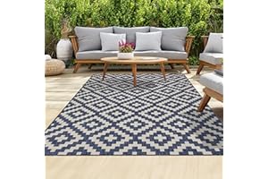 homeart Outdoor Rugs | Easy-Cleaning Indoor & Outdoor Area Rugs for Porch, Deck, Balcony, Garden, Picnic, Kitchen, Hallway | UV & Weather-Resistant Large Patio Rug Mats D.Blue Cream, 200 x 290 cm