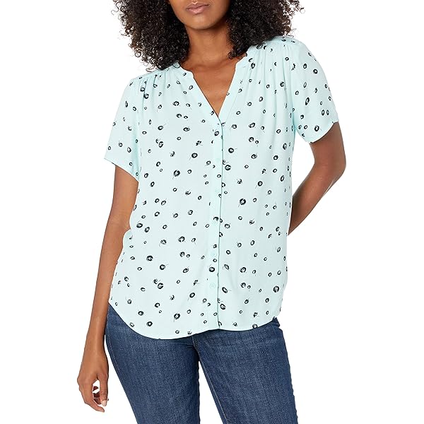 iWoo Maglietta da donna girocollo a maniche corte camicetta plissettata con maniche gigot top elegante e alla moda tunica camicette camicie, Rosso Bianco Dot, M