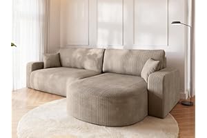 ‎BROMARKT BROMARKT Ecksofa mit Schlaffunktion und Bettkasten Cordstoff Sofa Dreisitzer Schlafsofa Eckcouch Relaxsofa für Wohnzimmer Wohnlandschaft L-Form Bisk 275x170x85cm Beige