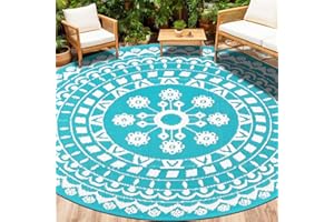 ‎CAPSLPAD Capslpad Runder Outdoor-Teppich für Terrasse, 240 cm, Boho, wendbar, wasserdicht, für den Außenbereich, Kunststoff, Stroh, Wohnmobil, Campingteppich, Außenkreis, für Veranda, Terrasse, Picknick,