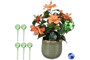 RELAXDAYS 6 Globos de riego, Dispensadores de Agua, Autorriego, Cristal, Ø 9 cm, para Macetas, Regadores Vidrio, Verde