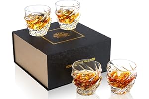 KANARS Juego de 4 Vasos de Whisky, Copas de Whisky Robusto Cristalino para Scotch, Martini, Coñac, bourbon, Cóctel, Hermosa Caja de Regalo, 260 ml