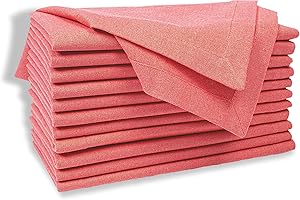LINEN CLUBS 100% cotton,20" Square, Oversized Coral Color Solid Dinner Napkin with Decorative selvedge fold pack of 12