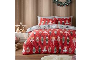 Fusion - Funda Nórdica Cascanueces y Bailarina - 140 x 200 cm - Colores Reversibles - 1x Funda de Almohada - Funda Nórdica Soldado Cascanueces y Bailarina de Ballet - Ropa de Cama Navideña