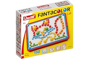 Quercetti Fantacolor Tab, Juego de Mosaicos Infantiles con 150 piezas de colores, Juguetes Niños 4 Años, Manualidades Niños, Juegos Educativos y Creativo tipo puzle con tablero, cesta y plantillas