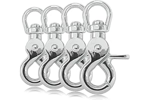 GANZOO Juego de 4 Ganchos de Tijera con articulación giratoria/Cabeza giratoria para Correa de Perro, Correa de Cuello, 61 mm de Longitud, también para Cuerda de Paracord 550 / Llavero, Color: Plata