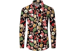 Mainfini Herren Weihnachtshemd Ugly Shirt Weihnachtskostüm Bad Taste Lustig Weihnachtliche Motive Top Langarm S-XXL