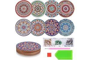 XIANGJUNLY 8 PCS 5D DIY Diamond Crafts Painting Coasters, Round Diamond Art Cup Drink Coasters with Mandala Pattern, Adult Crafts (Mandala Pattern-A)