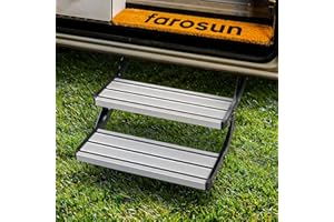 Farosun Doppeltrittstufe – Klapptritt 2 Stufen für Wohnwagen, 55x21x29cm, stabile Aluminium-Treppe für Wohnmobil, rutschfest, wetterfest, bis 200 kg, Einstiegshilfe Camping