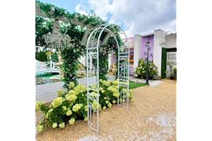SCENDOR GARDEN Arche de Mariage Blanc 242 x 114 x 35,5 cm pour Jardin – Arche Métallique Courbée Élégante pour Plantes Grimpantes, Roses, Vignes, Pelouse, Jardin, Patio, Cérémonie en Extérieur