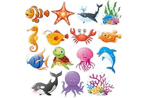 GETHELUD 50 PCS Marine Animal Cutouts, Double-sided Printing Ocean Creature Accents Cut-outs, Fish & Coral Bulletin Board Classroom Decoration, Under the Sea Themed Party Supplies for Kids Students