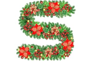 NAMOUK Guirnalda Navidad, 2,7m Guirnalda Navidad Exterior con Luces LED,Adornos Navidads Artificiales Grinaldas Natal para Puertas,Chimeneas,Escaleras,Mesa,Guirnaldas navideñas Decoración Interior Exterior