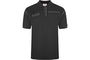 JCB Workwear – Arbeitspoloshirt – Herrenhemd für Arbeits-Akzente – Handytasche mit Reißverschluss – Hemd aus 100 % Baumwolle – Schwarz