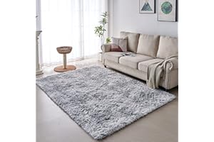 VOFUSHON Dywan z wysokim runem Shaggy, na korytarz, nowoczesny, puszysty, miękki, kolorowy, batikowy, duży dywan do salonu, dekoracji / sypialni / pokoju dziecięcego (jasnoszary, 80 x 150 cm)