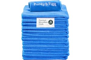 Purdy & Figg | Microfiber Cleaning Cloth| Super Soft, Streak-Free Multipurpose Polishing Cloth| Lint-Free, Scratch-Resistant, Super Absorbent & Reusable | Home & Kitchen | Pack of 12 | Blue