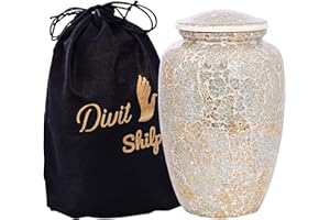 Divit Shilp - Urna de cremación para cenizas humanas con bolsa de terciopelo, para adultos de hasta 100 kg, urnas funerarias de Divit Shilp (mosaico blanco, adulto)