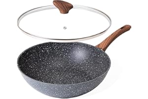nuovva Induction Non Stick Wok Pan – Deep Stir Fry Pan with Lid – 28cm Frying Pan with Induction Base