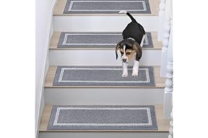 COSY HOMEER Alfombrillas para escalones interiores 70 x 22 cm (4 unidades), antideslizantes, para niños, ancianos y perros, lavables a máquina, 100 % poliéster, dorso TPE, color gris