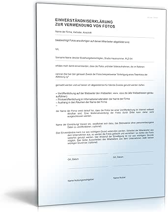 Einwilligung Verwendung Mitarbeiterfotos Word Dokument Amazon De Software