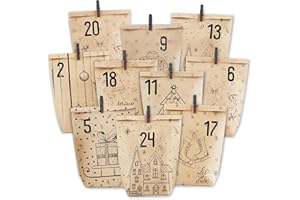 PANSIBY Adventskalender zum Befüllen, 24 Weihnachtskalender Geschenk Papiertüten Groß zum Selber Befüllen, Kraftpapiertüten Advents Tüten Selbstbefüllen mit Aufkleber für Kinder & Erwachsene