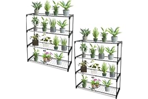 DIVCHI 4-Tier Garden Storage Shelves | Shelving Unit | Greenhouse Shelf | Shed Rack | Plant Racks | Garage Racking | Green House Staging - Easy No Tool Assembly (Pack Of 2) (Flower Pots Not Included)