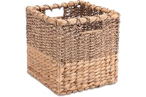 Decorasian - Cesto portaoggetti intrecciato in giacinto d'acqua e zostera, quadrato, S = 24 cm