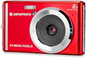 AGFAPHOTO AGFA Photo - Cámara Digital compacta con Sensor CMOS de 21 megapíxeles, Zoom Digital de 8 aumentos y Pantalla LCD, Color Rojo