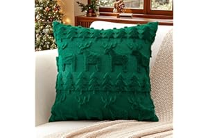 Artscope 1 Pezzi Natalizio Federe in Lana Corta Velluto Copricuscini Morbido Decorativo Fodere per Cuscino Lusso Stile per Divano Camera da Letto Albero di Natale e Cervo Verde 40x40 cm