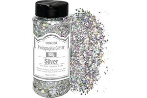 HEMOER Paillettes Olografiche Glitter Grosso, Argento 100g Olografiche Chunky Paillettes Glitter Unghie per Viso, Corpo, Occhi, Capelli, Unghie, Glitter per Hobby Creativi