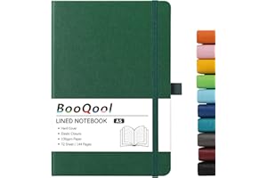 BOOQOOL A5 Notebook - Notebook A5 with Premium Paper, Faux Leather Notebook, 5.7" X 8.4", Hardcover, 144 Pages - Dark Green