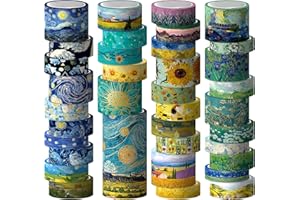 Voolcaoo Washi Tape Set, 36 Rolls Van Gogh Vintage Gold Washy Tape, breite dekorative Tape für Journaling, Scrapbooking Supplies, 6-Größen Craft Aquarell Tape