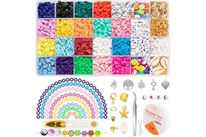 PRETOLE 5200Pcs Clay Flat Beads Polymer Clay Beads 20 Colours 6mm Heishi Round Clay Spacer Beads for Jewellery Making Bracelet Necklace Earring DIY Jewellery Making Kit for Kids Adults(28 Grids)