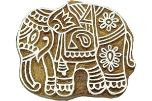 Elephant Wooden Textile Stamps Indian Brown Decorative Border Stamp by Knitwit